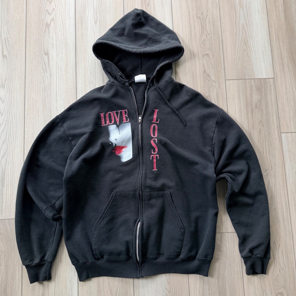 2003 Vintage Bleeding Through "Love Lost" Hoodie Mens L Black Zip Up